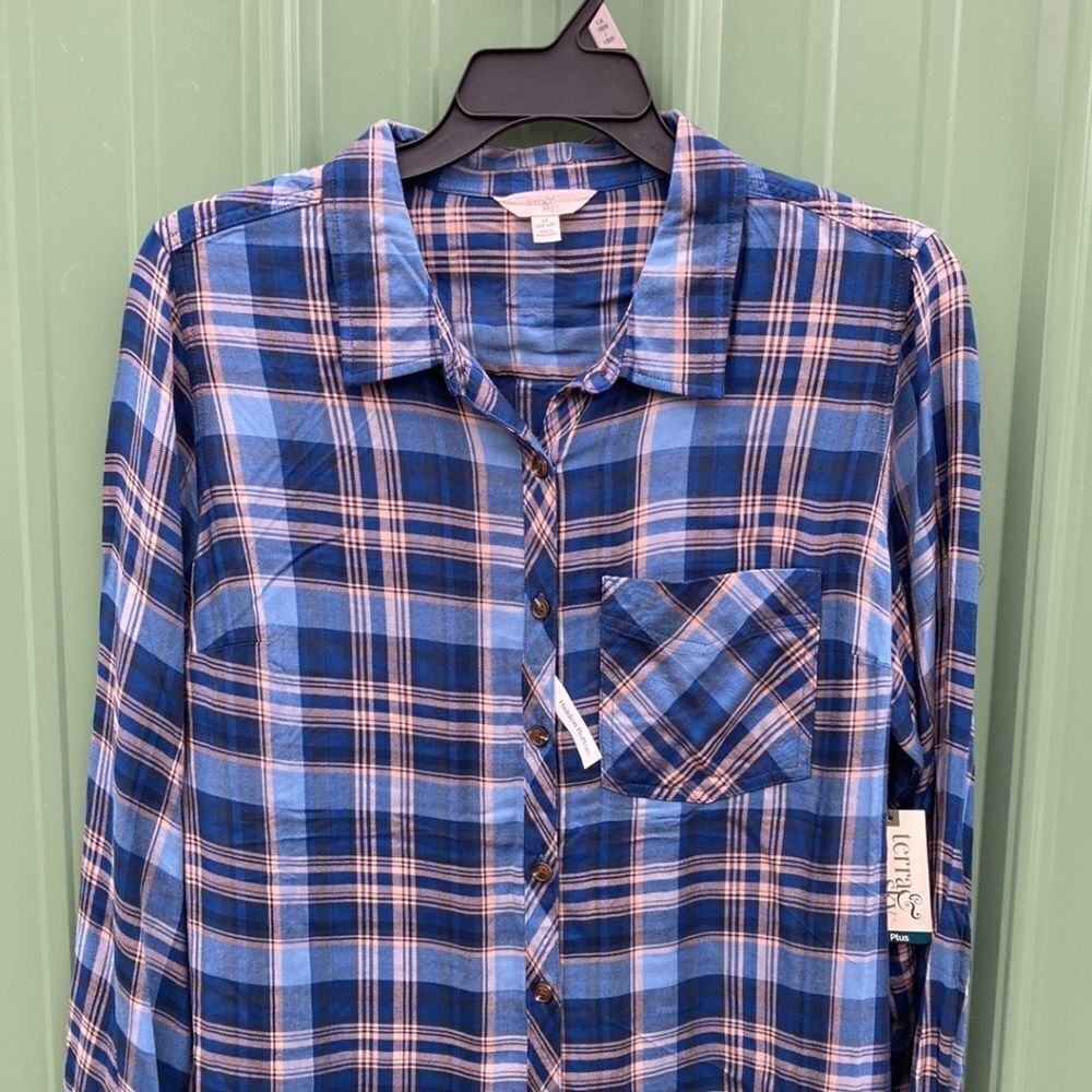 Women's Plus Soft Plaid Flannel Button-Down Shirt, Size 1X